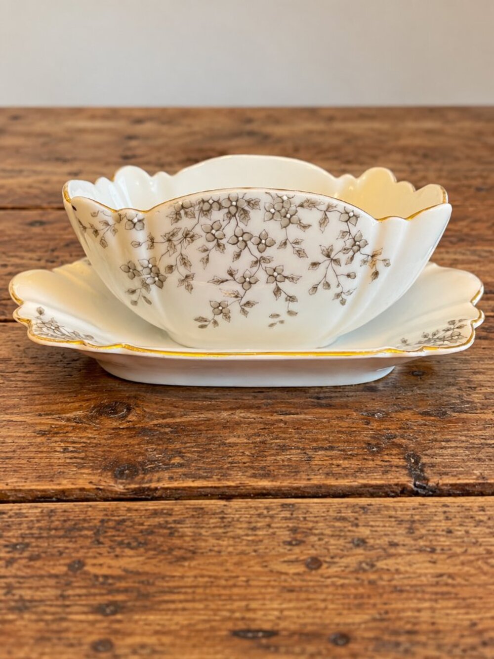 Antique AK Carlsbad Austria Porcelain Gravy Boat Sauce Bowl Gold Floral Rare